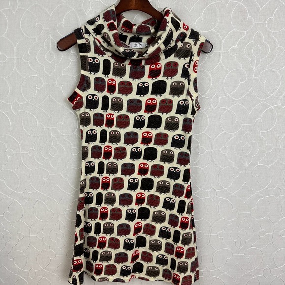 Dily Owl Dress Size Small Multicolor Cowl Neck Pleated Pullover Sleeveless - Picture 5 of 11